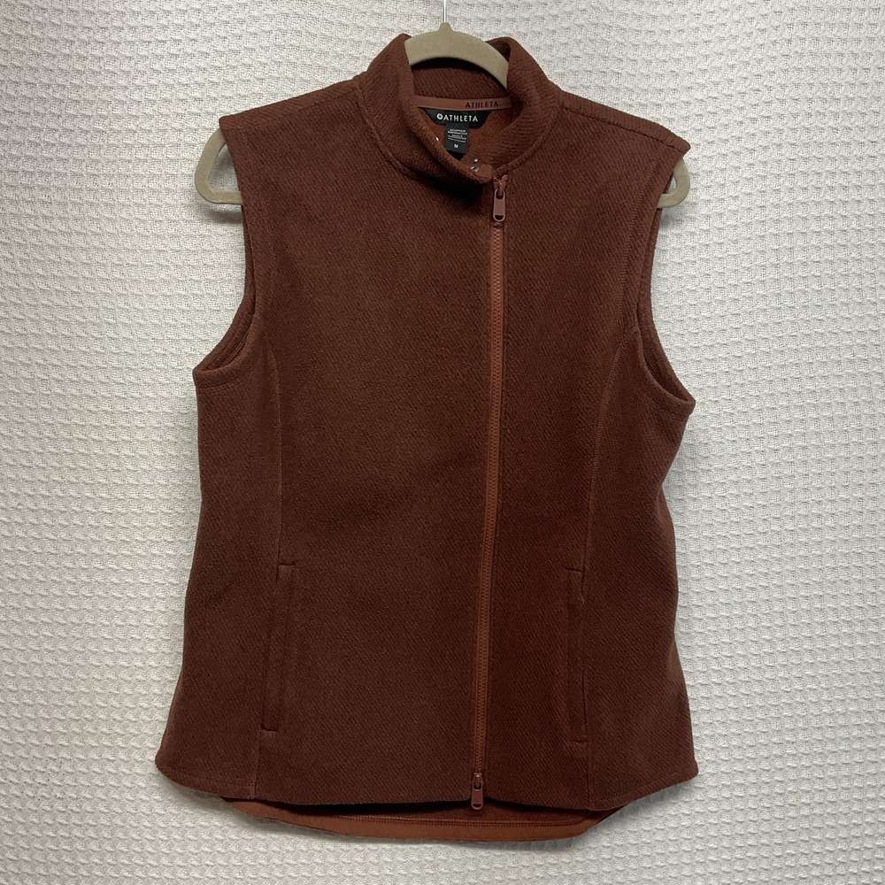 Athleta Size M Rust Red Stroll Fleece Outdoor Trail Running Full-Zip Moto Vest